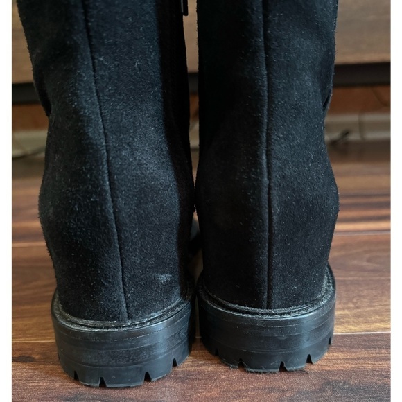 AQUATALIA Cate Preppy Black Leather Boots Hidden Wedge Lined Italy 7M - Picture 5 of 16